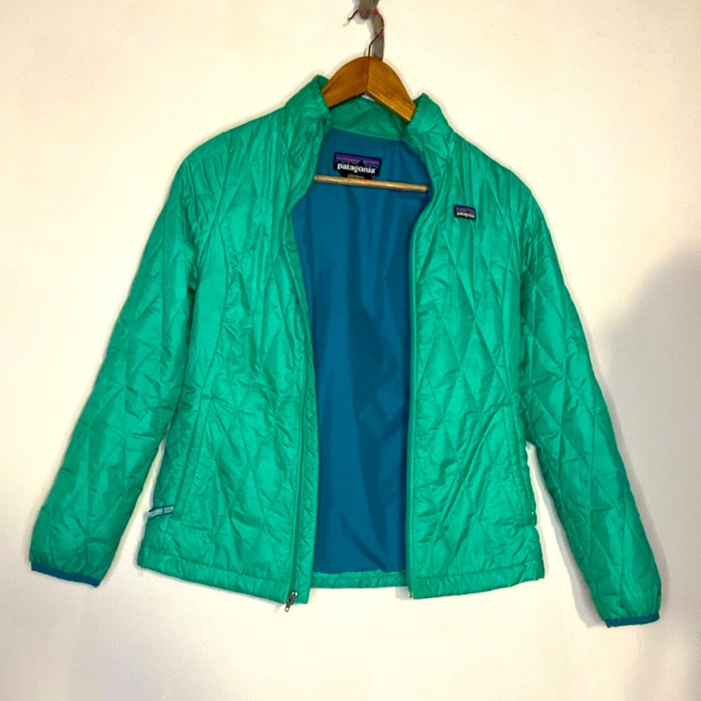 Kids' Patagonia Nano Puff Diamond Quilted  Jacket Neon Green Girls Size 12